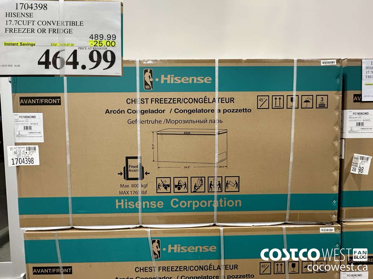 1704398 HISENSE 17.7CUFT CONVERTIBLE FREEZER OR FRIDGE ($25.00 INSTANT SAVINGS EXPIRES ON 2025-07-20) $464.99