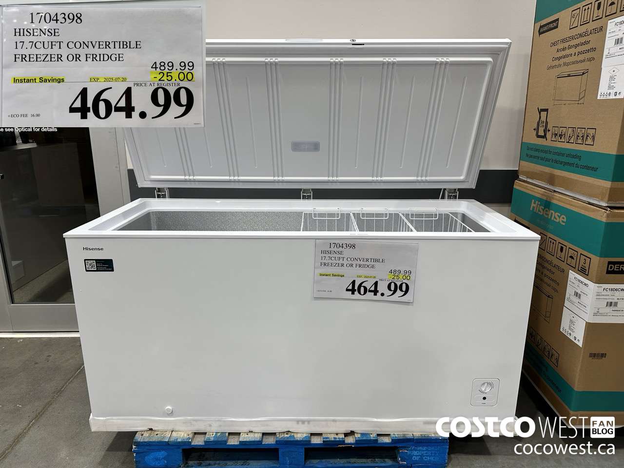 1704398 HISENSE 17.7CUFT CONVERTIBLE FREEZER OR FRIDGE ($25.00 INSTANT SAVINGS EXPIRES ON 2025-07-20) $464.99