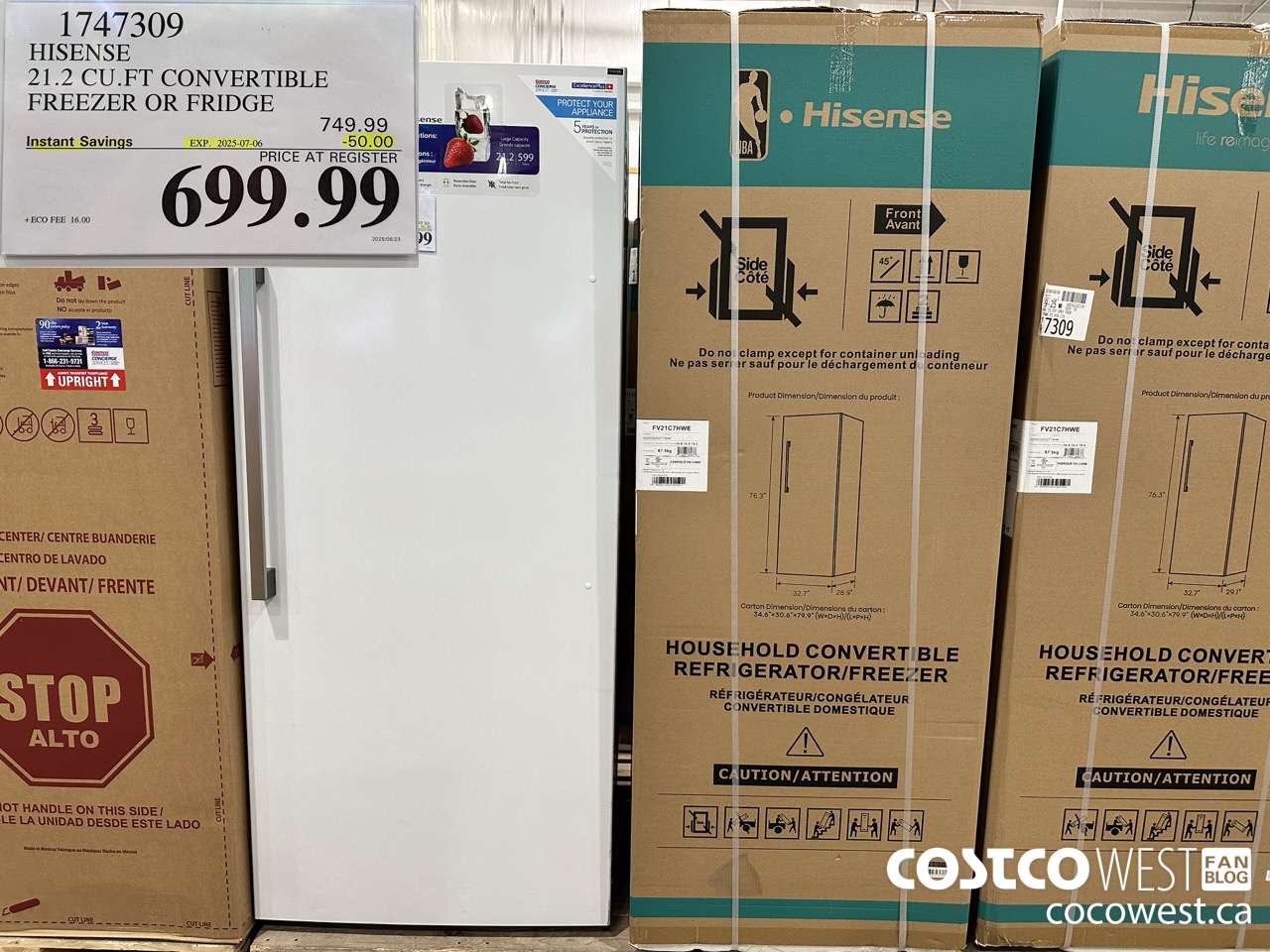1747309 HISENSE 21.2 CU.FT CONVERTIBLE FREEZER OR FRIDGE ($50.00 INSTANT SAVINGS EXPIRES ON 2025-07-06) $699.99