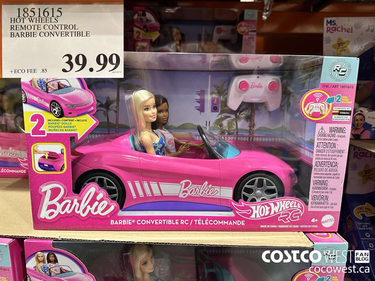 1851615 HOT WHEELS REMOTE CONTROL BARBIE CONVERTIBLE $39.99