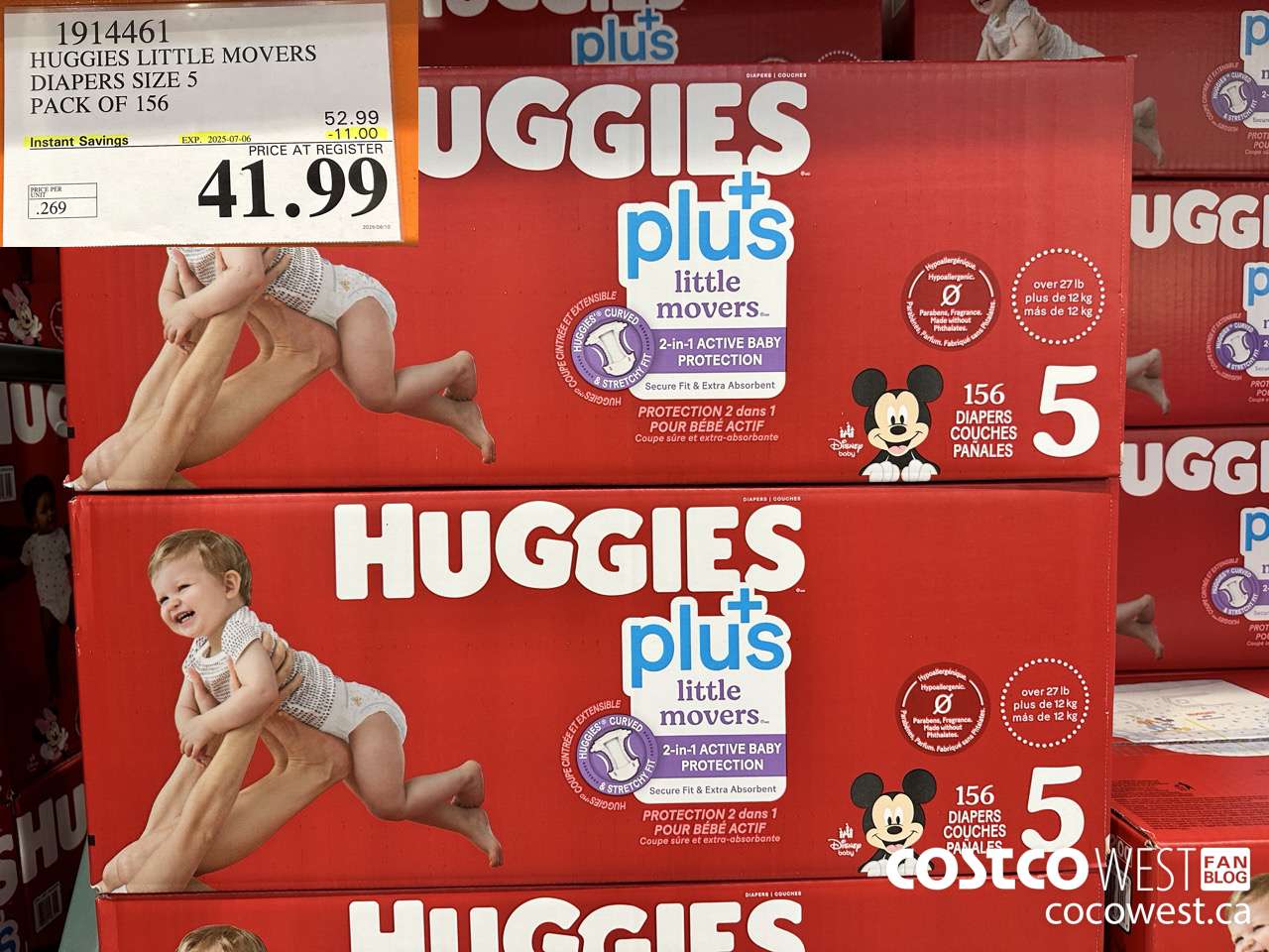 1914461 HUGGIES LITTLE MOVERS DIAPERS SIZE 5 PACK OF 156 ($11.00 INSTANT SAVINGS EXPIRES ON 2025-07-06) $41.99