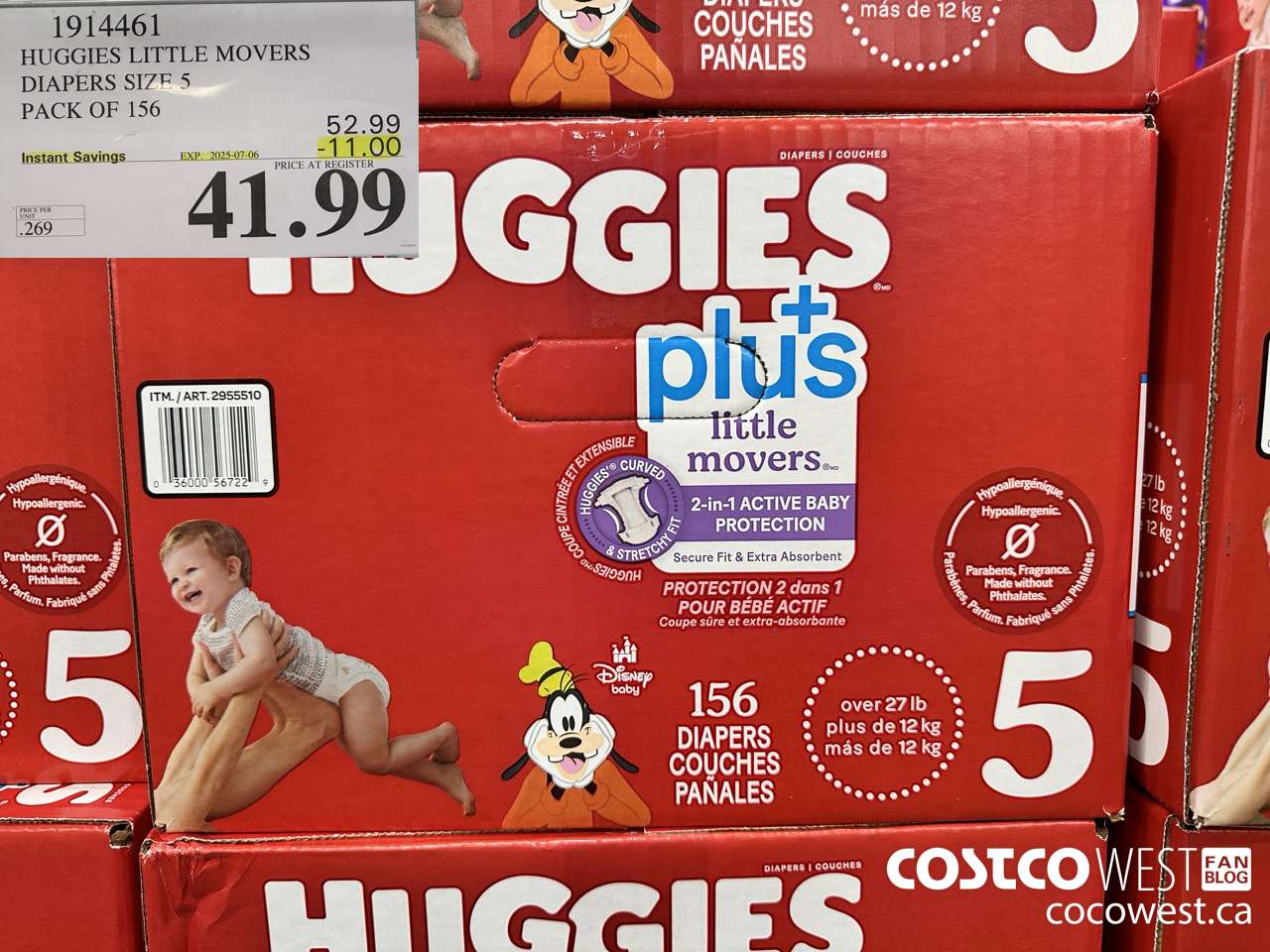 1914461 HUGGIES LITTLE MOVERS DIAPERS SIZE 5 PACK OF 156 ($11.00 INSTANT SAVINGS EXPIRES ON 2025-07-06) $41.99
