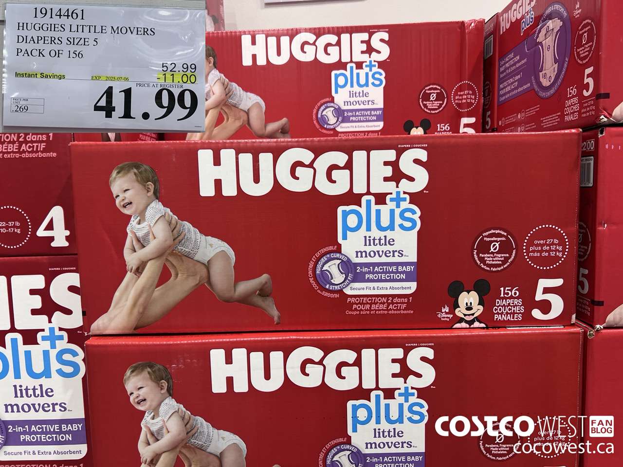 1914461 HUGGIES LITTLE MOVERS DIAPERS SIZE 5 PACK OF 156 ($11.00 INSTANT SAVINGS EXPIRES ON 2025-07-06) $41.99