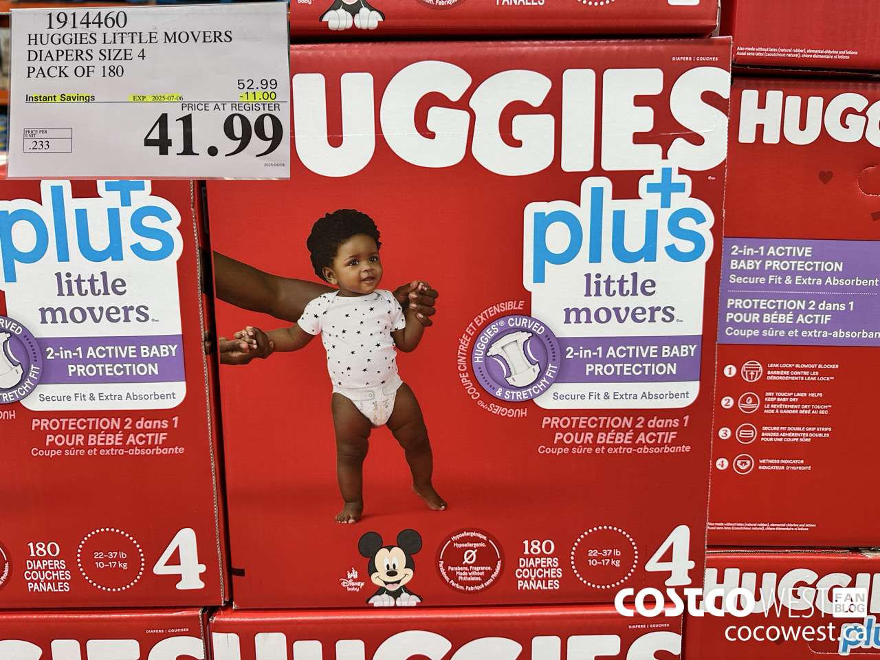 1914460 HUGGIES LITTLE MOVERS DIAPER SIZE 4 PACK OF 180 ($11.00 INSTANT SAVINGS EXPIRES ON 2025-07-06) $41.99