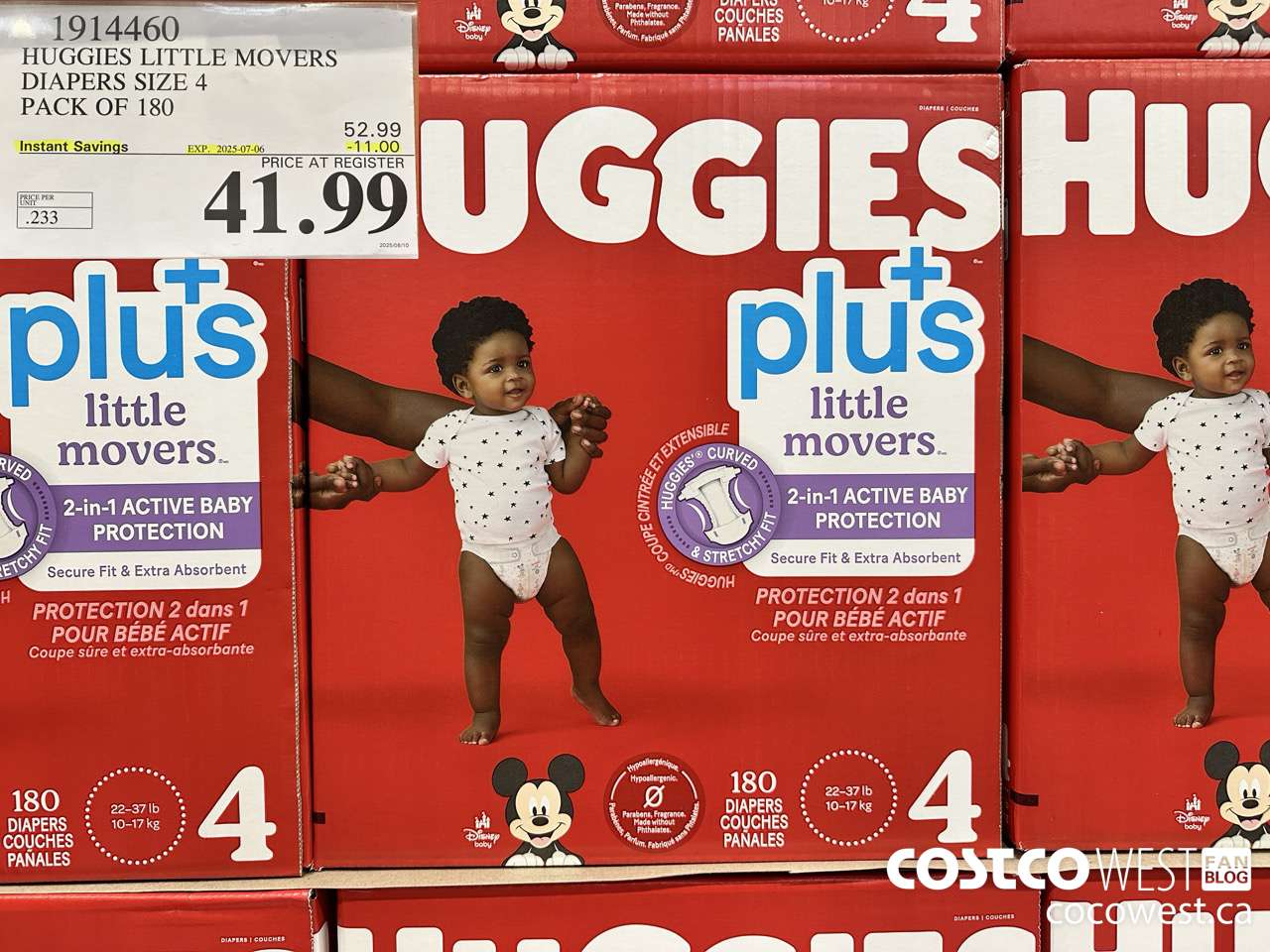1914460 HUGGIES LITTLE MOVERS DIAPER SIZE 4 PACK OF 180 ($11.00 INSTANT SAVINGS EXPIRES ON 2025-07-06) $41.99