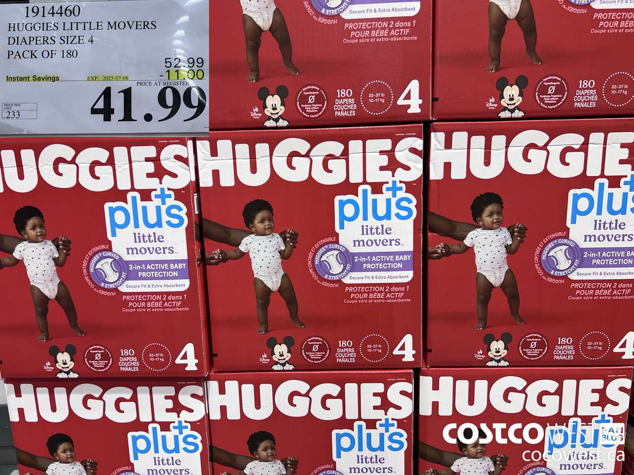 1914460 HUGGIES LITTLE MOVERS DIAPER SIZE 4 PACK OF 180 ($11.00 INSTANT SAVINGS EXPIRES ON 2025-07-06) $41.99