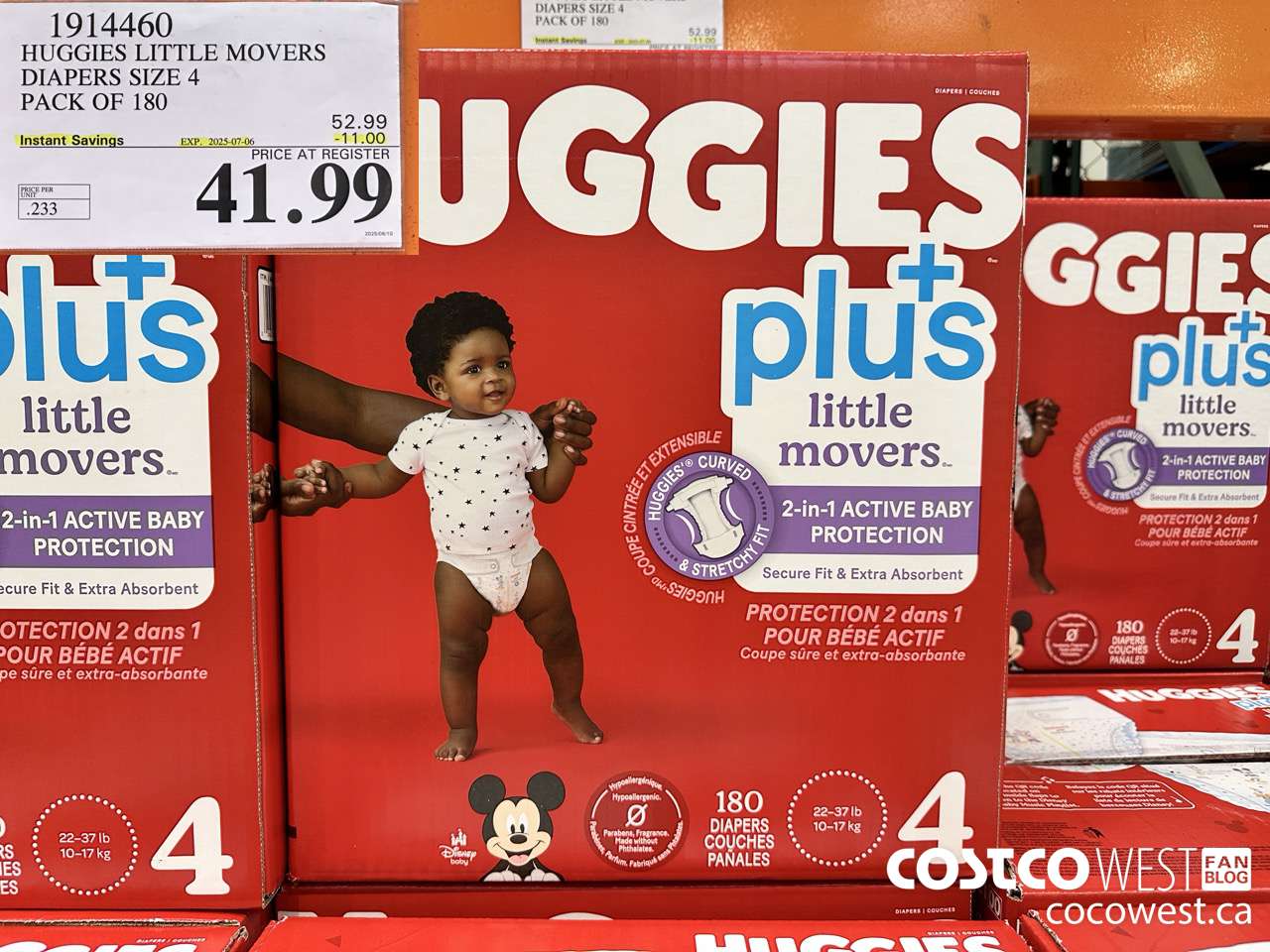 1914460 HUGGIES LITTLE MOVERS DIAPER SIZE 4 PACK OF 180 ($11.00 INSTANT SAVINGS EXPIRES ON 2025-07-06) $41.99