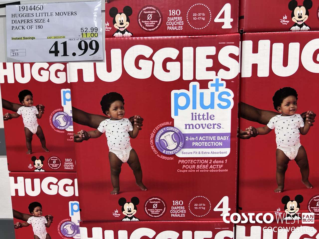 1914460 HUGGIES LITTLE MOVERS DIAPER SIZE 4 PACK OF 180 ($11.00 INSTANT SAVINGS EXPIRES ON 2025-07-06) $41.99