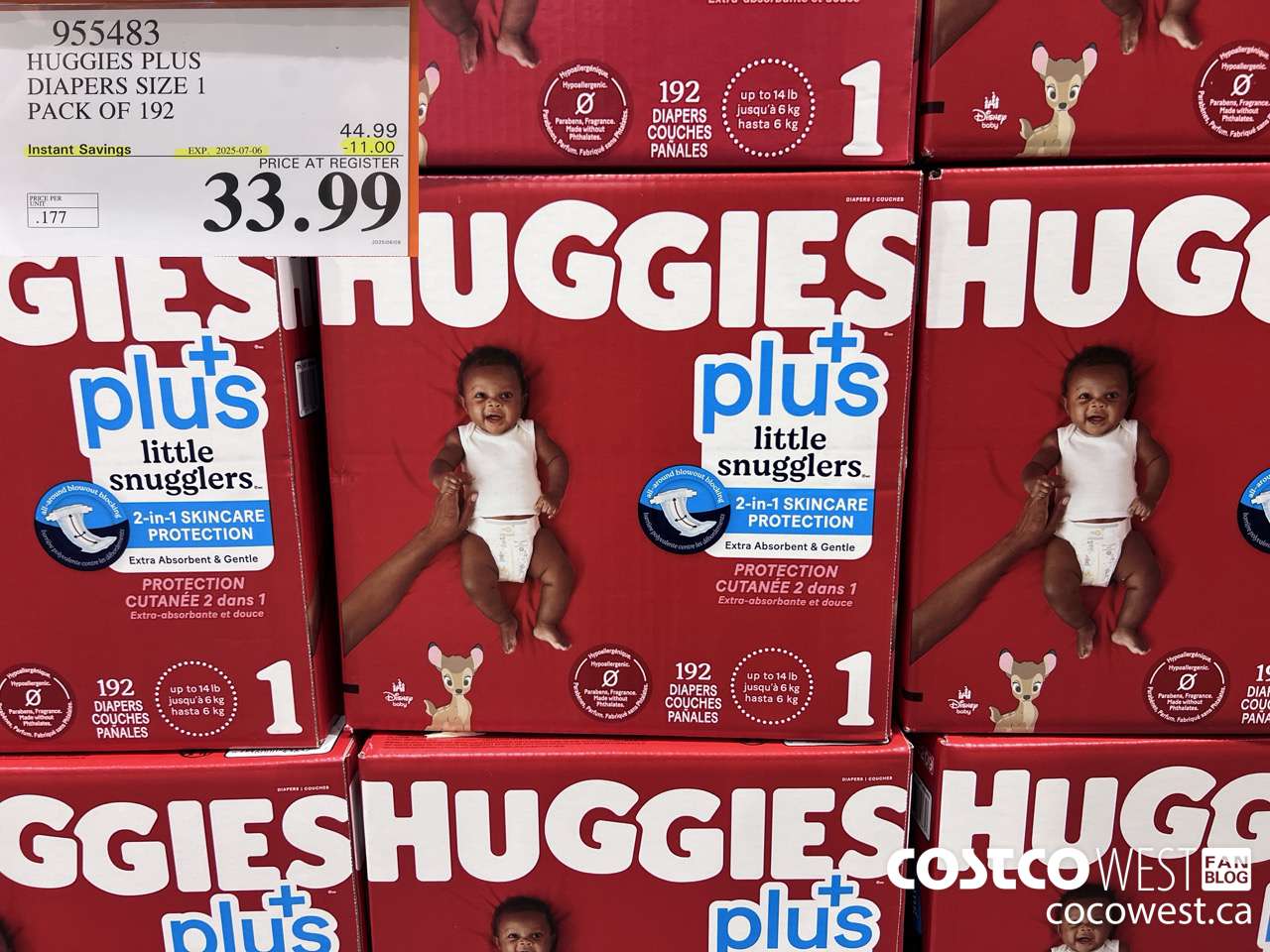 955483 HUGGIES LITTLE SNUGGLE SIZE 1 DIAPERS PACK OF 192 ($11.00 INSTANT SAVINGS EXPIRES ON 2025-07-06) $33.99