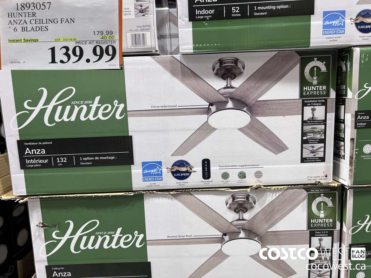 1893057 HUNTER ANZA CEILING FAN 6 BLADES ($40.00 INSTANT SAVINGS EXPIRES ON 2025-06-08) $139.99