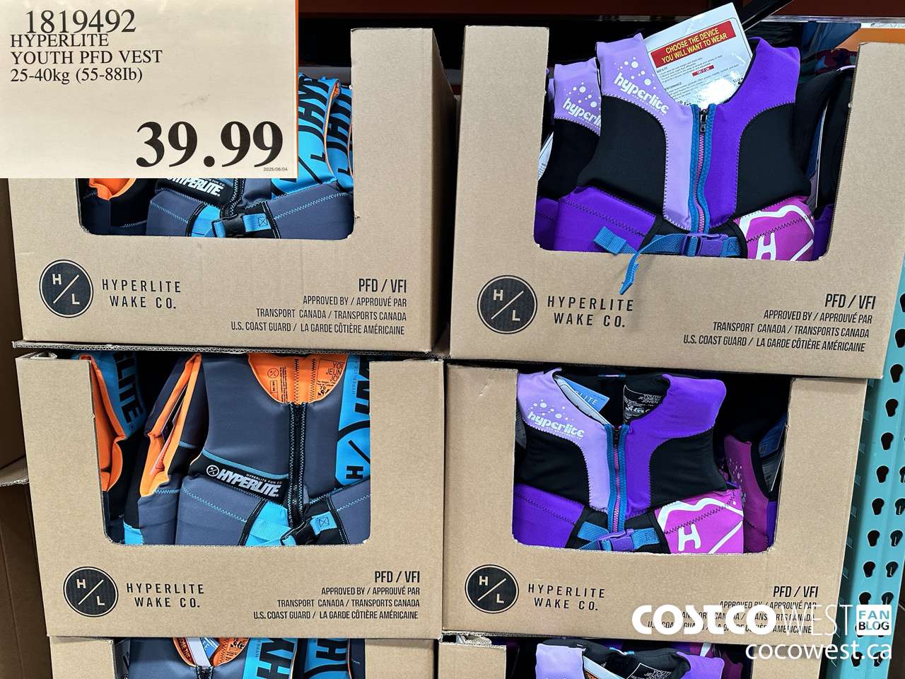 1819492 HYPERLITE YOUTH PFD VEST 25-40KG (55-88LB) $39.99