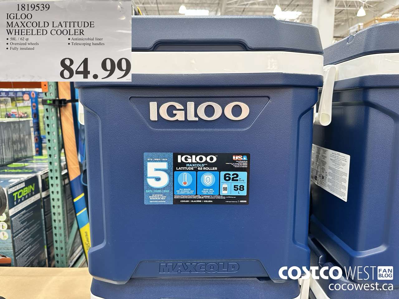 1819539 IGLOO MAXCOLD LATITUDE WHEELED COOLER $84.99