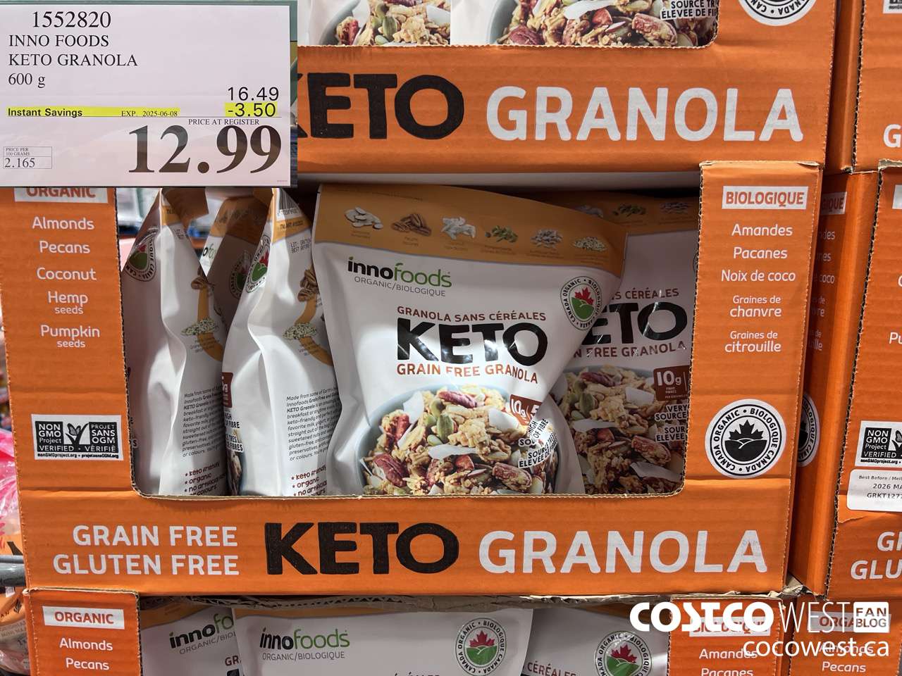 1552820 INNO FOODS ORGANIC KETO GRANOLA 600 g  ($3.50 INSTANT SAVINGS EXPIRES ON 2025-06-08) $12.99