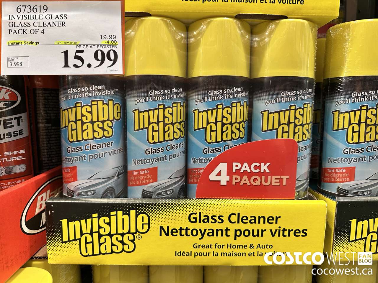 673619 INVISIBLE GLASS GLASS CLEANER 4 X 539 g ($4.00 INSTANT SAVINGS EXPIRES ON 2025-06-08) $15.99