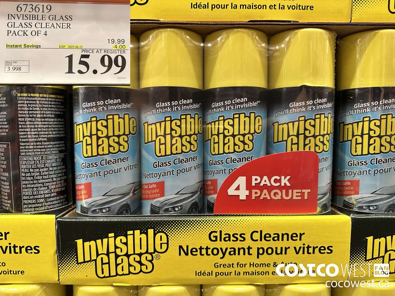 673619 INVISIBLE GLASS GLASS CLEANER 4 X 539 g ($4.00 INSTANT SAVINGS EXPIRES ON 2025-06-15) $15.99