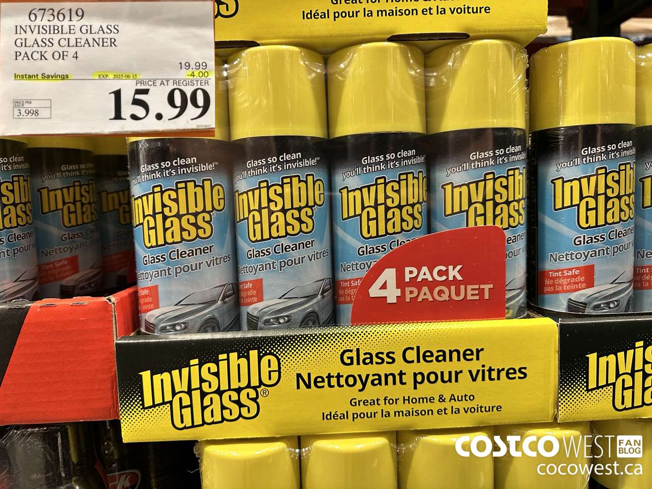 673619 INVISIBLE GLASS GLASS CLEANER 4 X 539 g ($4.00 INSTANT SAVINGS EXPIRES ON 2025-06-15) $15.99