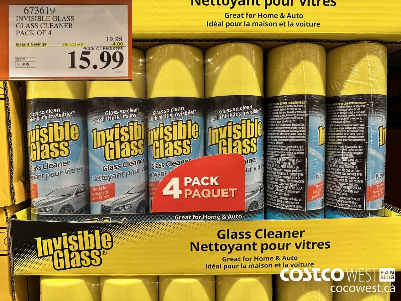 673619 INVISIBLE GLASS GLASS CLEANER 4 X 539 g ($4.00 INSTANT SAVINGS EXPIRES ON 2025-06-29) $15.99