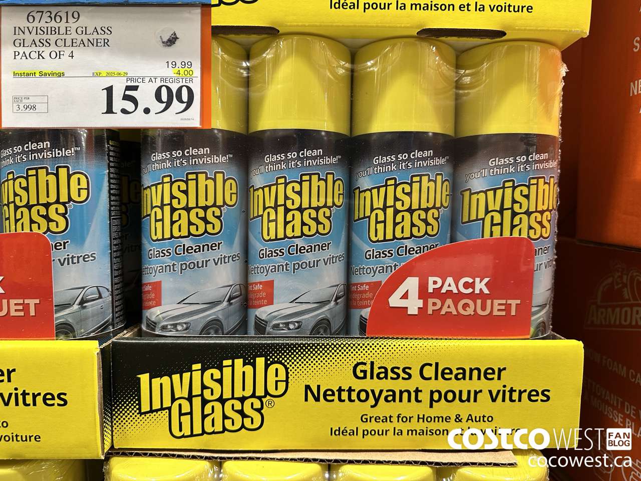 673619 INVISIBLE GLASS GLASS CLEANER 4 X 539 g ($4.00 INSTANT SAVINGS EXPIRES ON 2025-06-29) $15.99