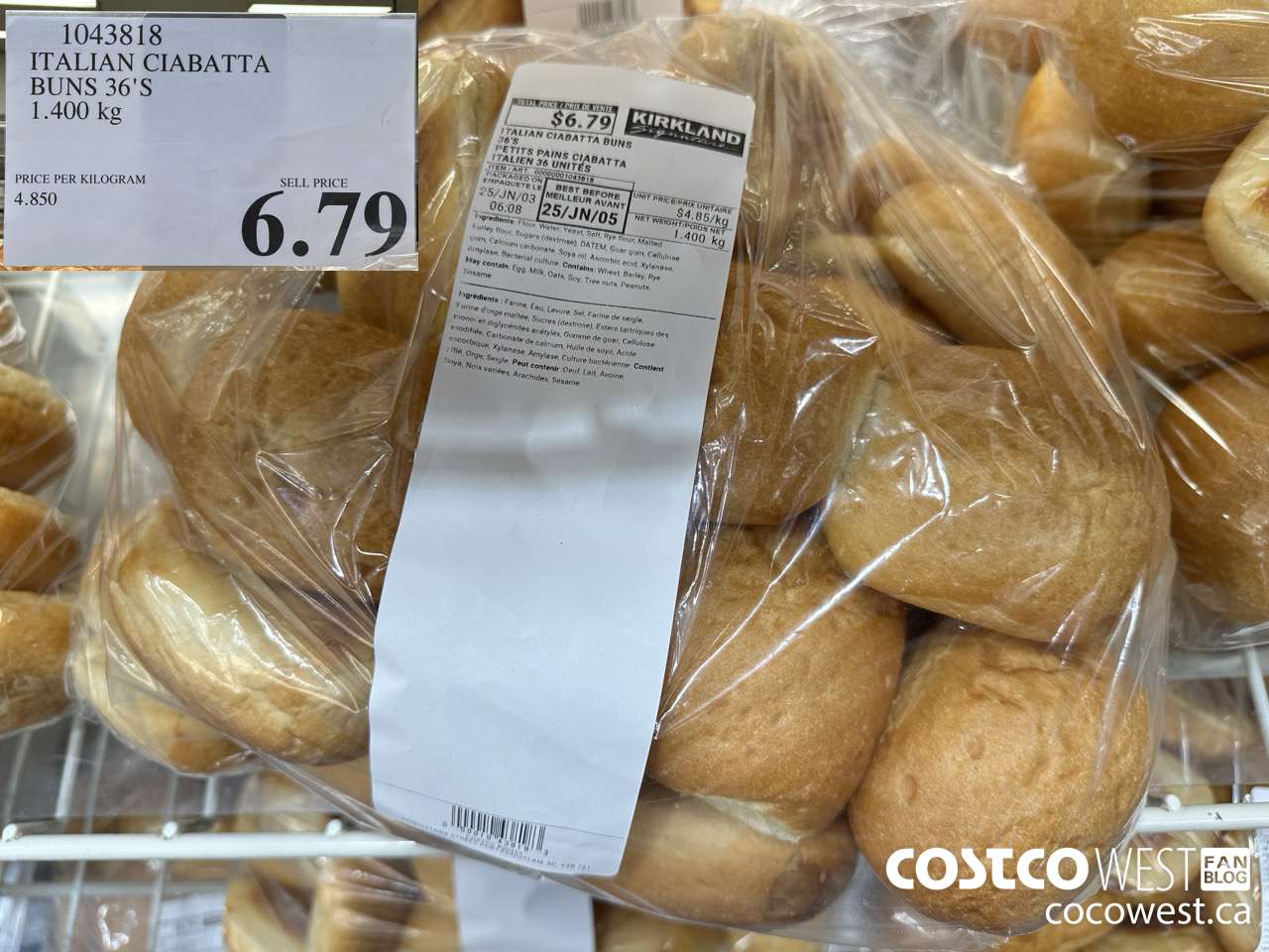 1043818 ITALIAN CIABATTA BUNS 36'S 1.400 KG $6.79