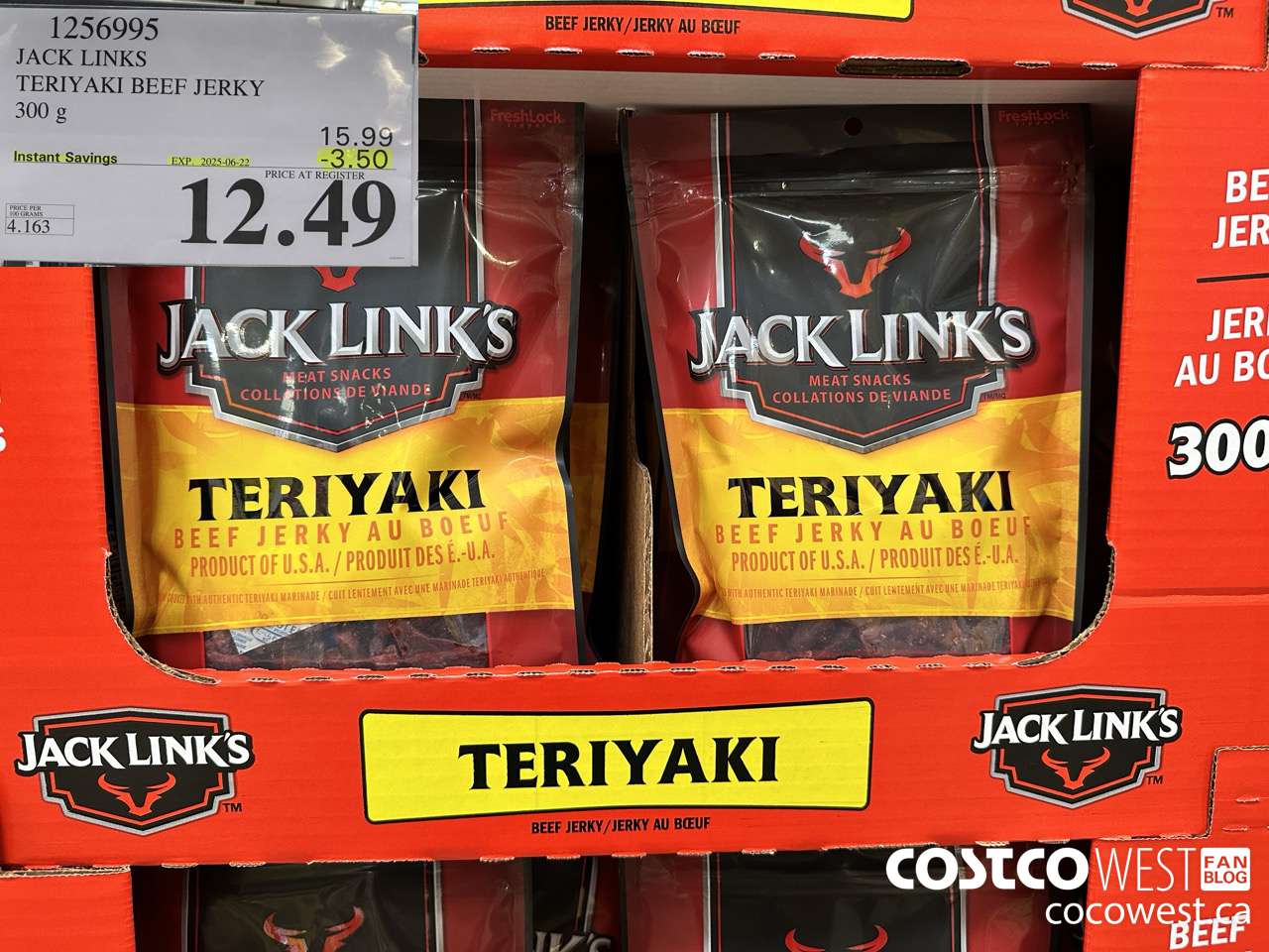 1256995 JACK LINKS TERIYAKI BEEF JERKY 300g ($3.50 INSTANT SAVINGS EXPIRES ON 2025-06-22) $12.49