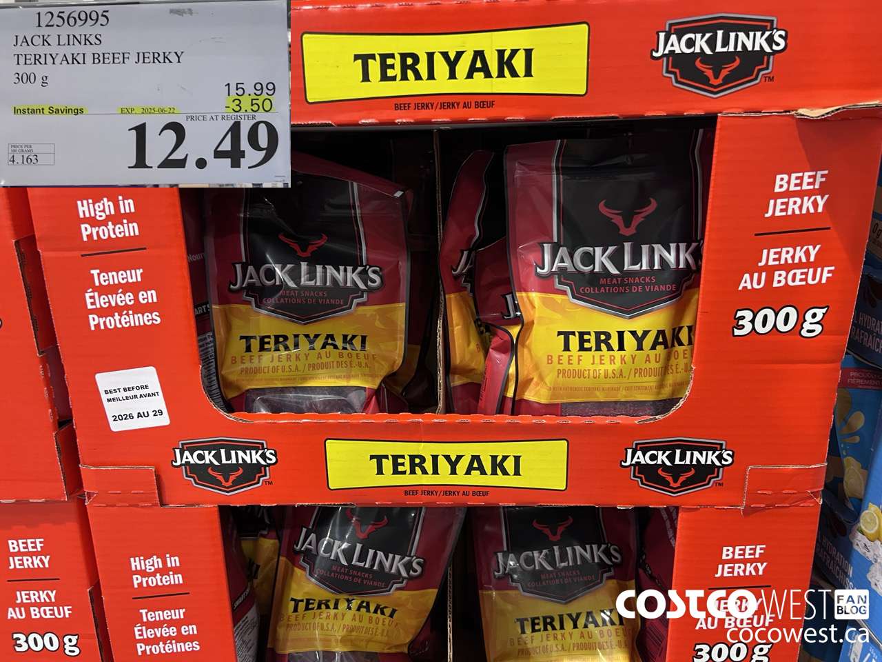 1256995 JACK LINKS TERIYAKI BEEF JERKY 300g ($3.50 INSTANT SAVINGS EXPIRES ON 2025-06-22) $12.49