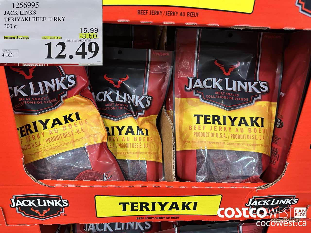 1256995 JACK LINKS TERIYAKI BEEF JERKY 300g ($3.50 INSTANT SAVINGS EXPIRES ON 2025-06-22) $12.49