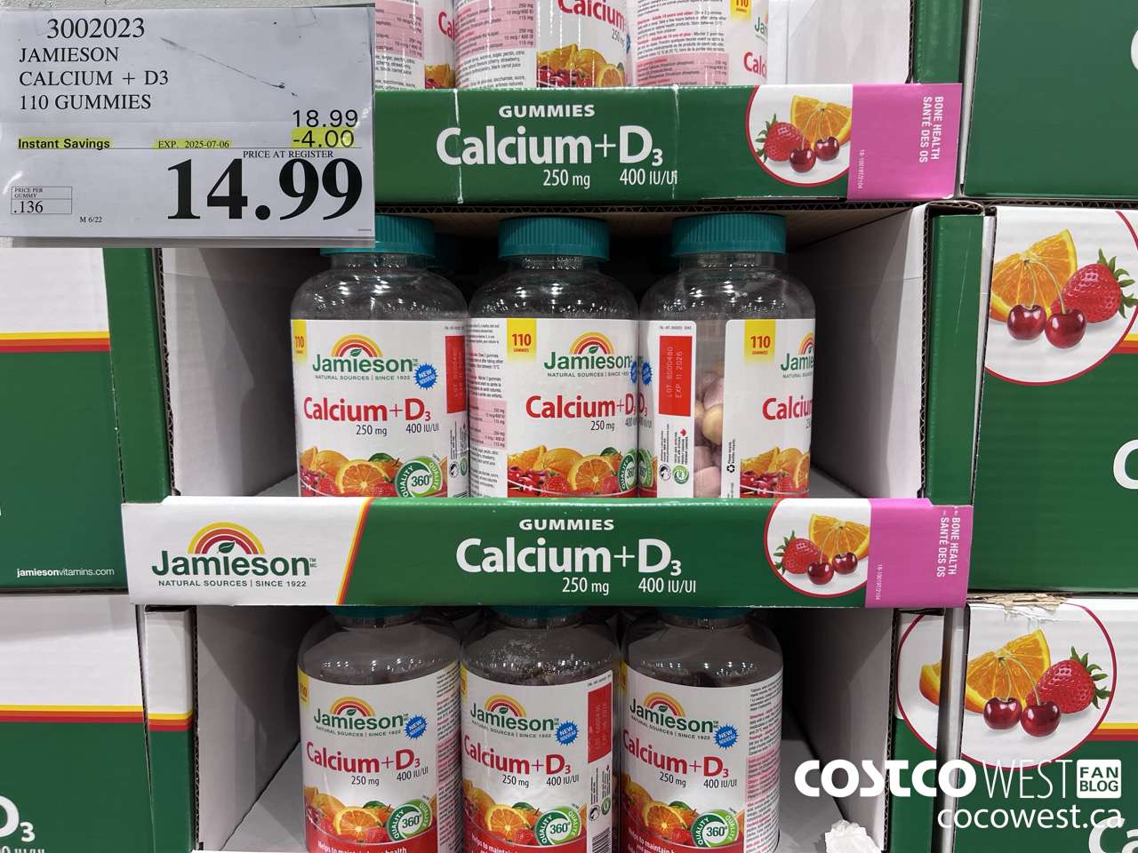 3002023 JAMIESON CALCIUM 250MG + D3 400IU 110 GUMMIES ($4.00 INSTANT SAVINGS EXPIRES ON 2025-07-06) $14.99