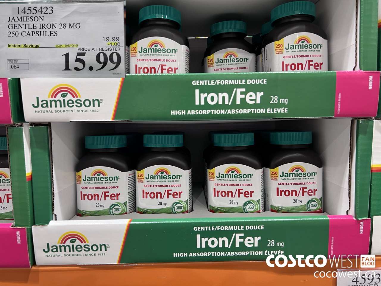 1455423 JAMIESON GENTLE IRON PLUS 28MG 250 CAPSULES ($4.00 INSTANT SAVINGS EXPIRES ON 2025-06-08) $15.99