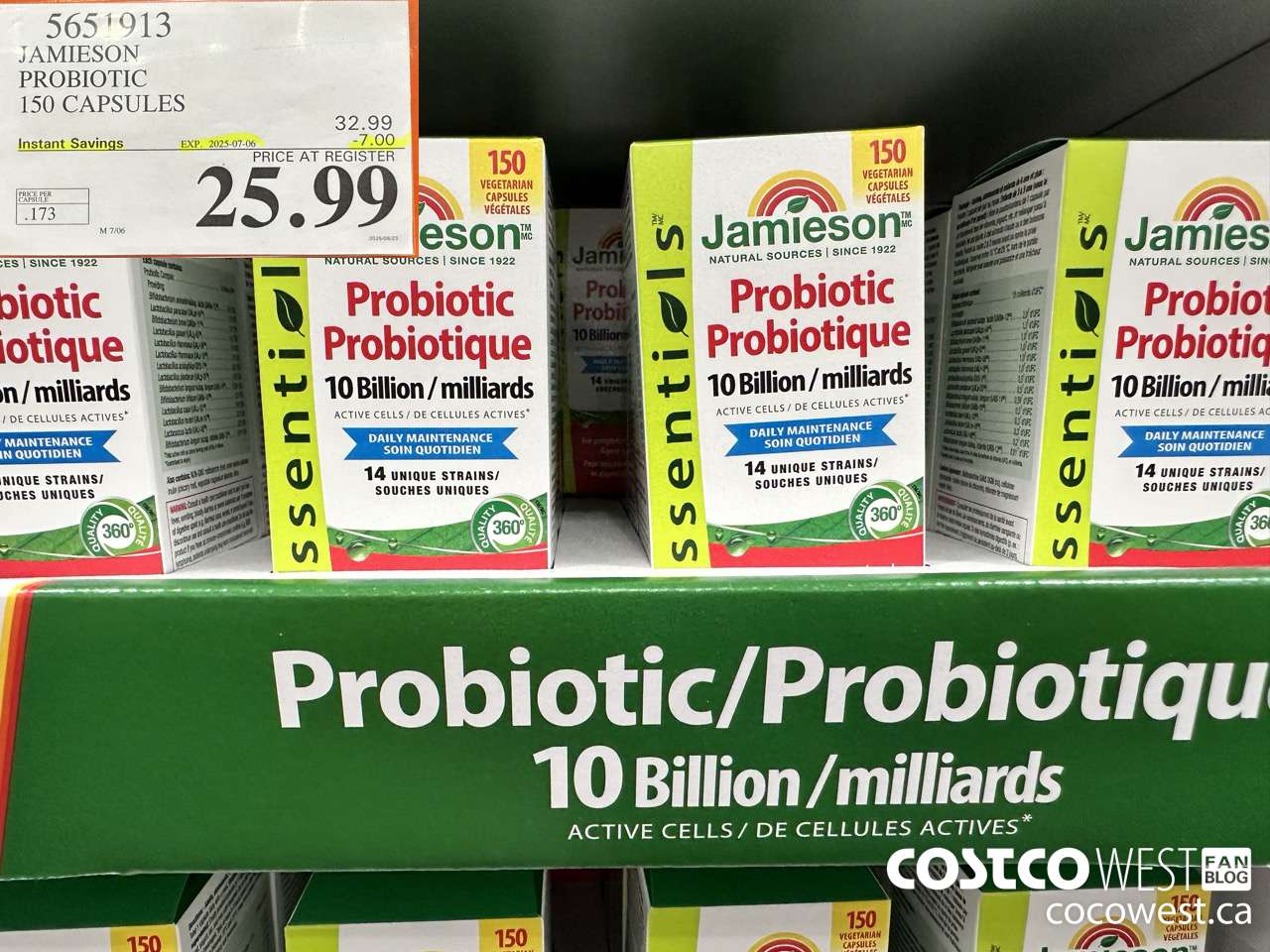 5651913 JAMIESON PROBIOTIC 10 BILLION 150 COUNT ($7.00 INSTANT SAVINGS EXPIRES ON 2025-07-06) $25.99