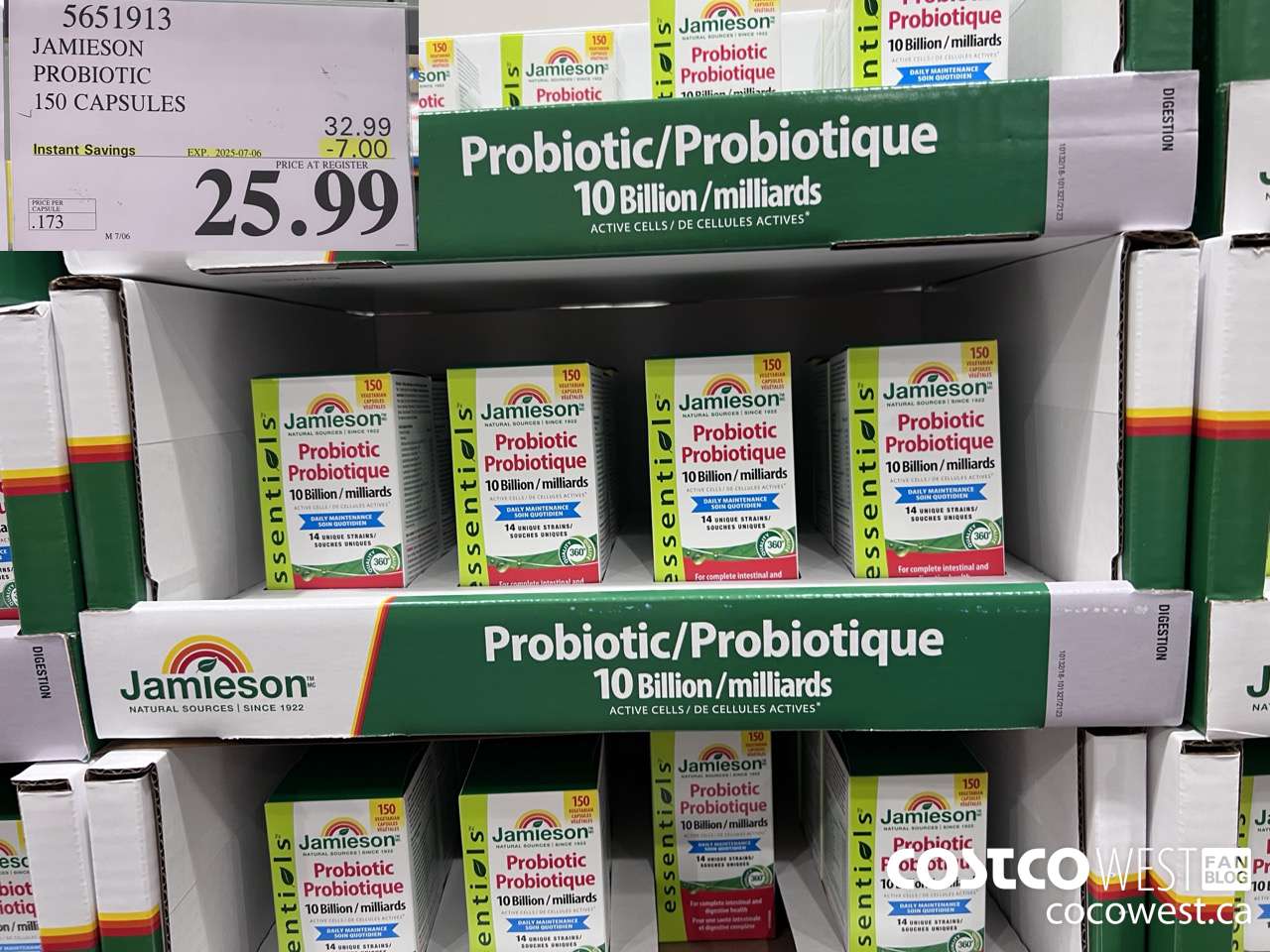 5651913 JAMIESON PROBIOTIC 10 BILLION 150 COUNT ($7.00 INSTANT SAVINGS EXPIRES ON 2025-07-06) $25.99