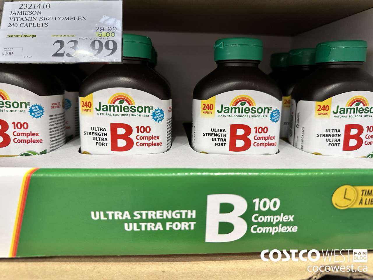 2321410 JAMIESON VITAMIN B100 COMPLEX 240 CAPLETS ($6.00 INSTANT SAVINGS EXPIRES ON 2025-07-06) $23.99