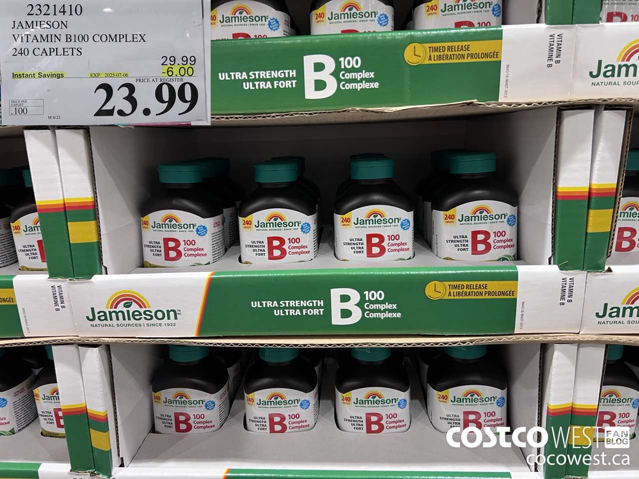 2321410 JAMIESON VITAMIN B100 COMPLEX 240 CAPLETS ($6.00 INSTANT SAVINGS EXPIRES ON 2025-07-06) $23.99