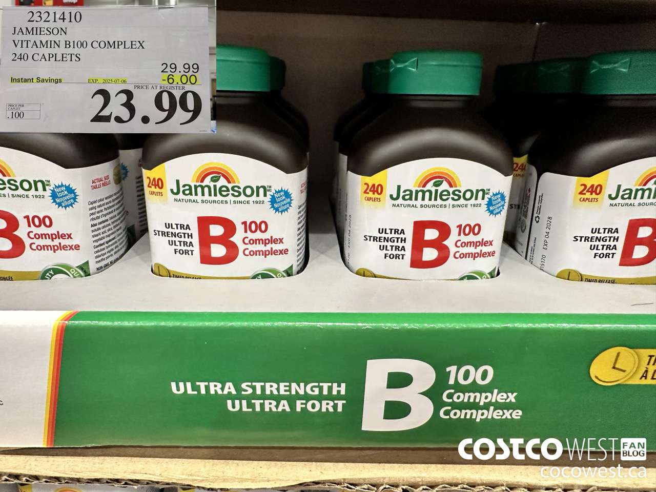 2321410 JAMIESON VITAMIN B100 COMPLEX 240 CAPLETS ($6.00 INSTANT SAVINGS EXPIRES ON 2025-07-06) $23.99