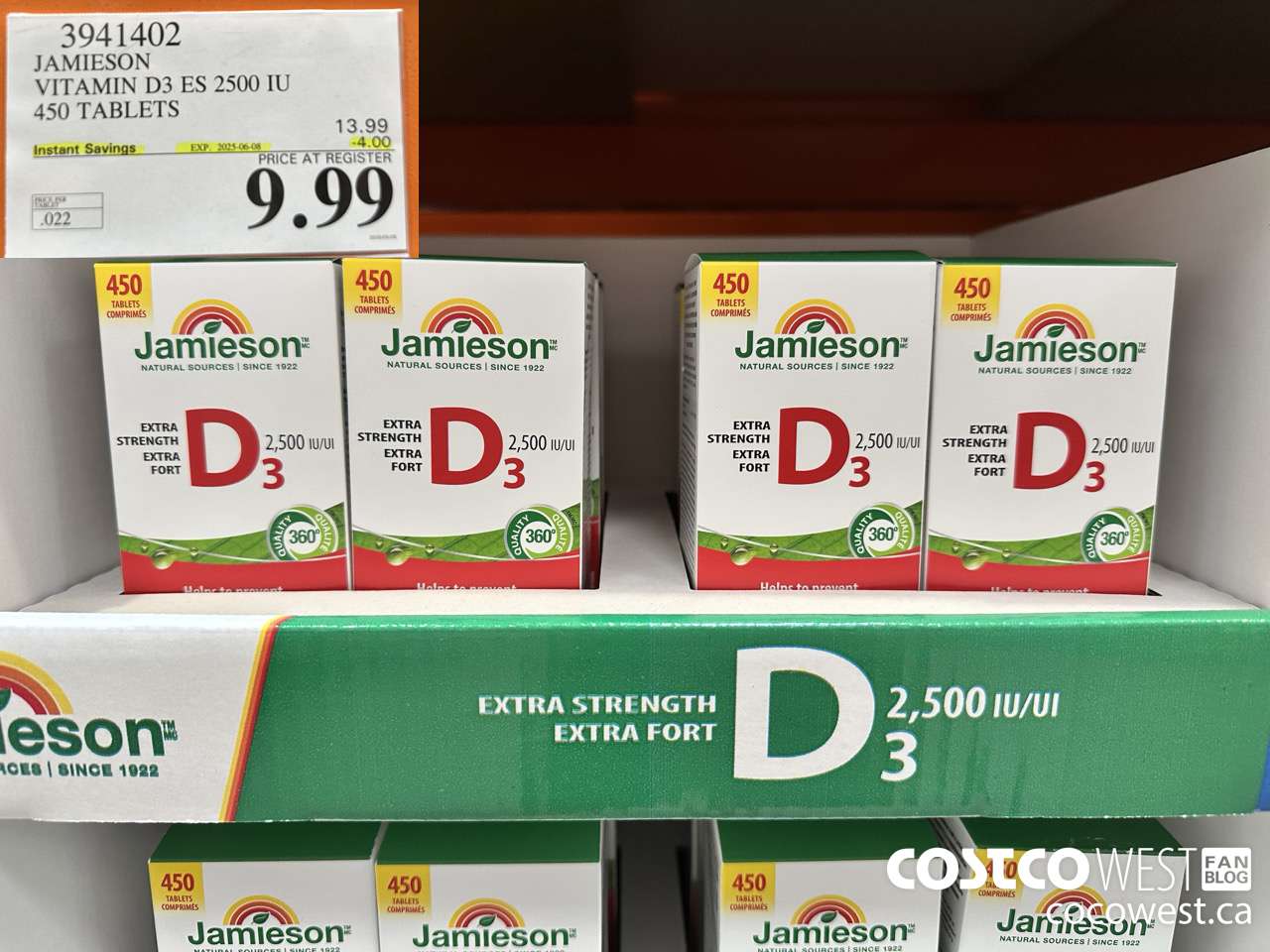 3941402 JAMIESON VITAMIN D3 2500IU 450 TABLETS ($4.00 INSTANT SAVINGS EXPIRES ON 2025-06-08) $9.99