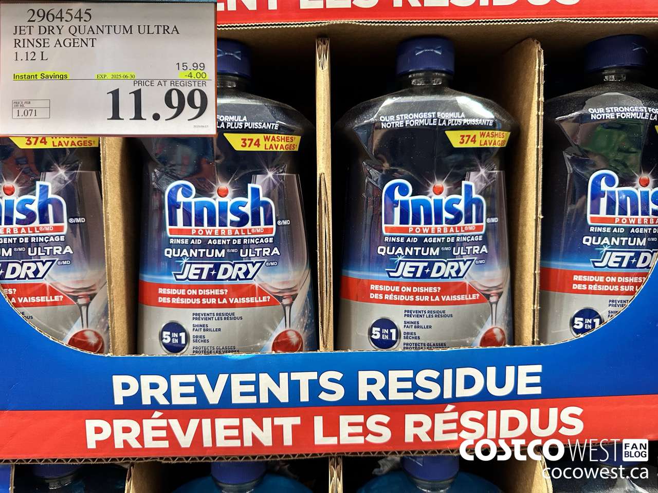 2964545 JET DRY QUANTUM ULTRA RINSE AGENT 1.12L ($4.00 INSTANT SAVINGS EXPIRES ON 2025-06-30) $11.99