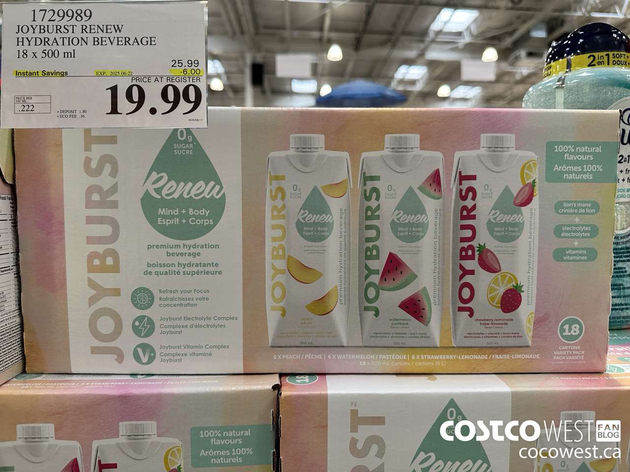 1729989 JOYBURST RENEW HYDRATION BEVERAGE 18 X 500 ML ($6.00 INSTANT SAVINGS EXPIRES ON 2025-06-22) $19.99