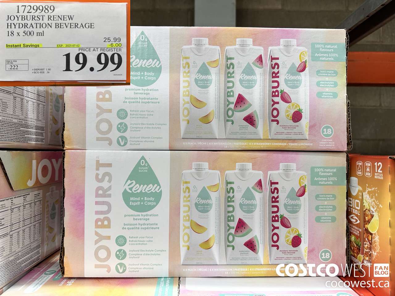 1729989 JOYBURST RENEW HYDRATION BEVERAGE 18 X 500 ML ($6.00 INSTANT SAVINGS EXPIRES ON 2025-07-02) $19.99