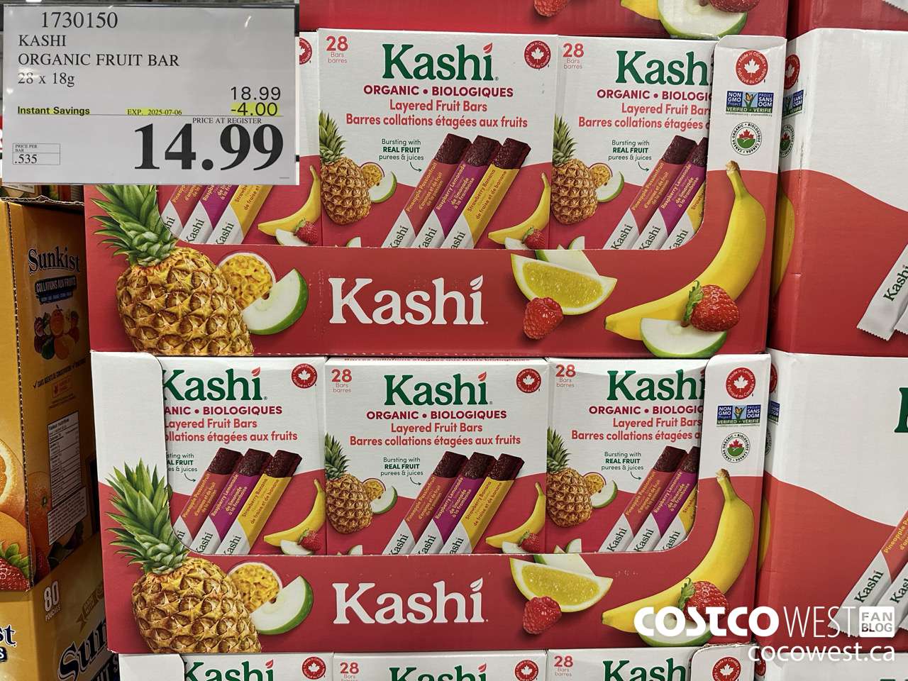 1730150 KASHI ORGANIC FRUIT BAR 28 X 18G ($4.00 INSTANT SAVINGS EXPIRES ON 2025-07-06) $14.99