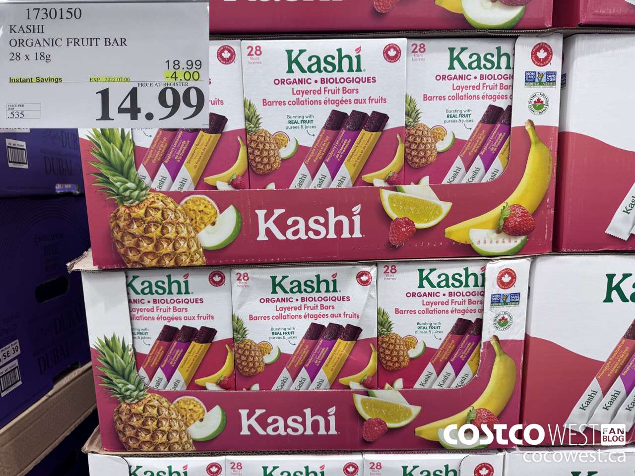 1730150 KASHI ORGANIC FRUIT BAR 28 X 18G ($4.00 INSTANT SAVINGS EXPIRES ON 2025-07-06) $14.99