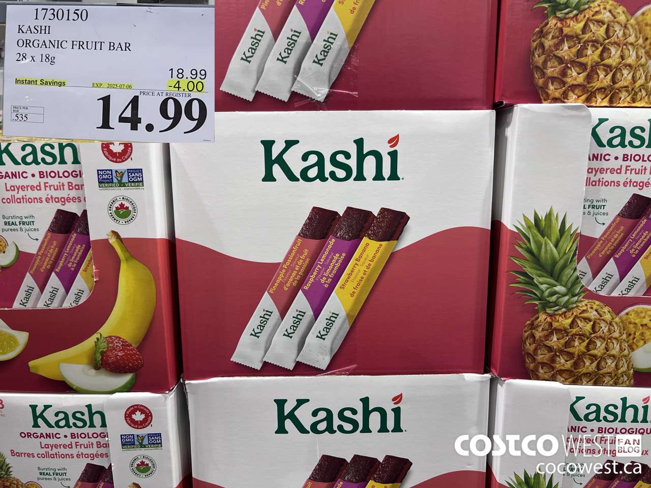 1730150 KASHI ORGANIC FRUIT BAR 28 X 18G ($4.00 INSTANT SAVINGS EXPIRES ON 2025-07-06) $14.99