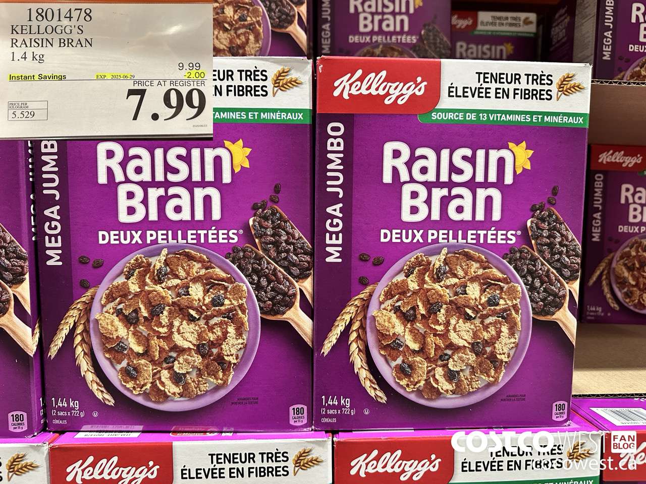 1801478 KELLOGG'S RAISIN BRAN 1.4KG ($2.00 INSTANT SAVINGS EXPIRES ON 2025-06-29) $7.99