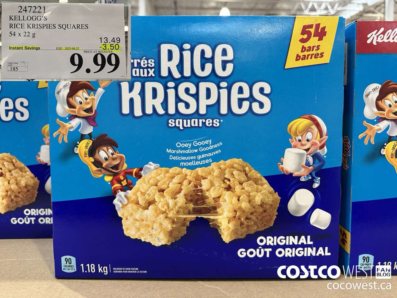 247221 KELLOGG'S RICE KRISPIES SQUARES 54 X 22 G ($3.50 INSTANT SAVINGS EXPIRES ON 2025-06-22) $9.99