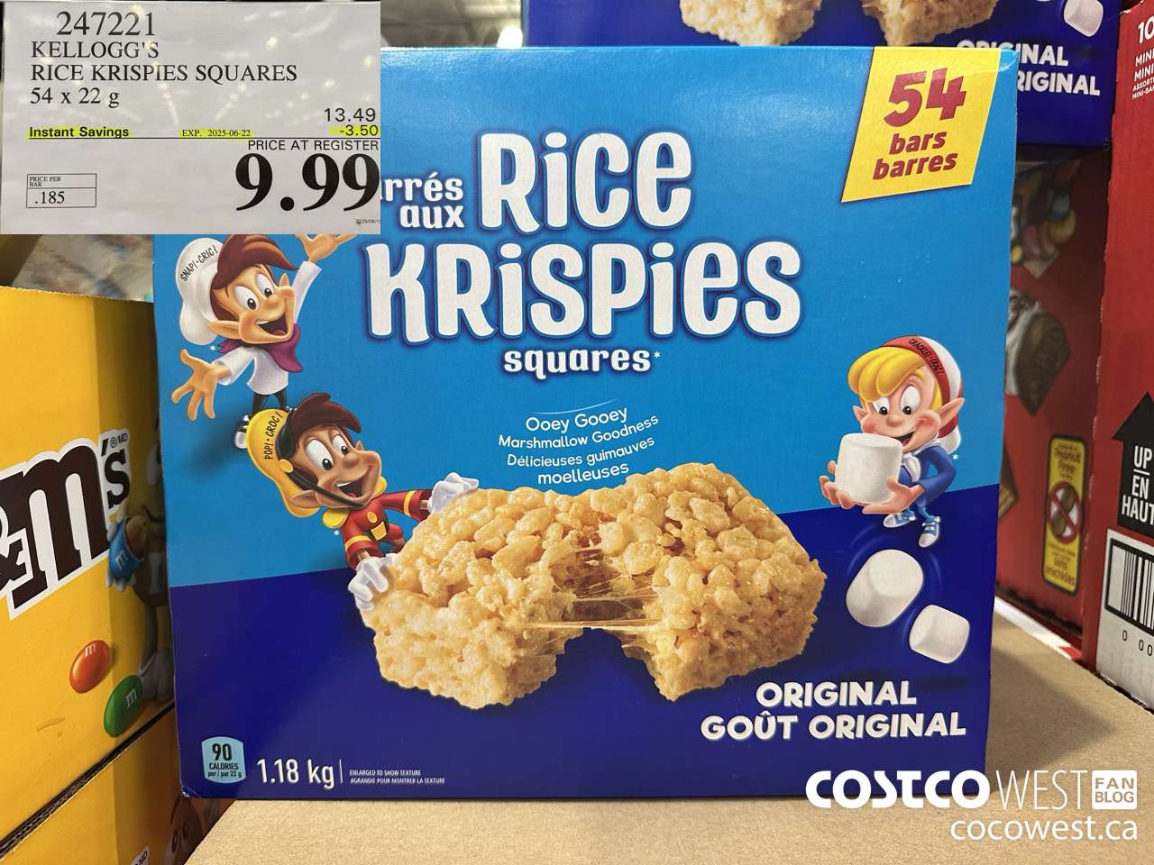 247221 KELLOGG'S RICE KRISPIES SQUARES 54 X 22 G ($3.50 INSTANT SAVINGS EXPIRES ON 2025-06-22) $9.99