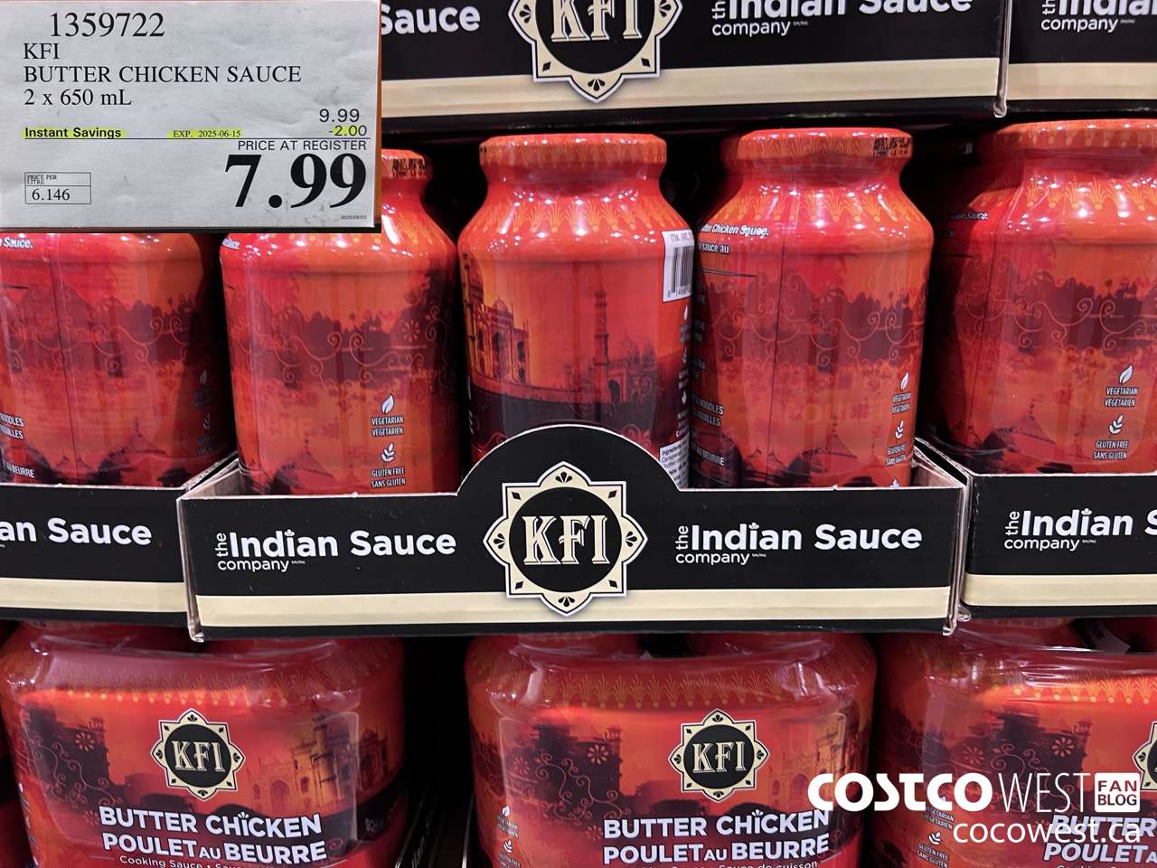1359722 KFI BUTTER CHICKEN SAUCE 2 x 650 mL ($2.00 INSTANT SAVINGS EXPIRES ON 2025-06-15) $7.99