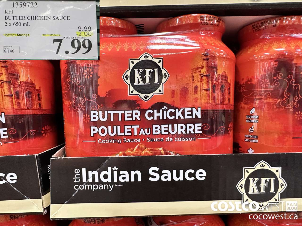 1359722 KFI BUTTER CHICKEN SAUCE 2 x 650 mL ($2.00 INSTANT SAVINGS EXPIRES ON 2025-06-15) $7.99