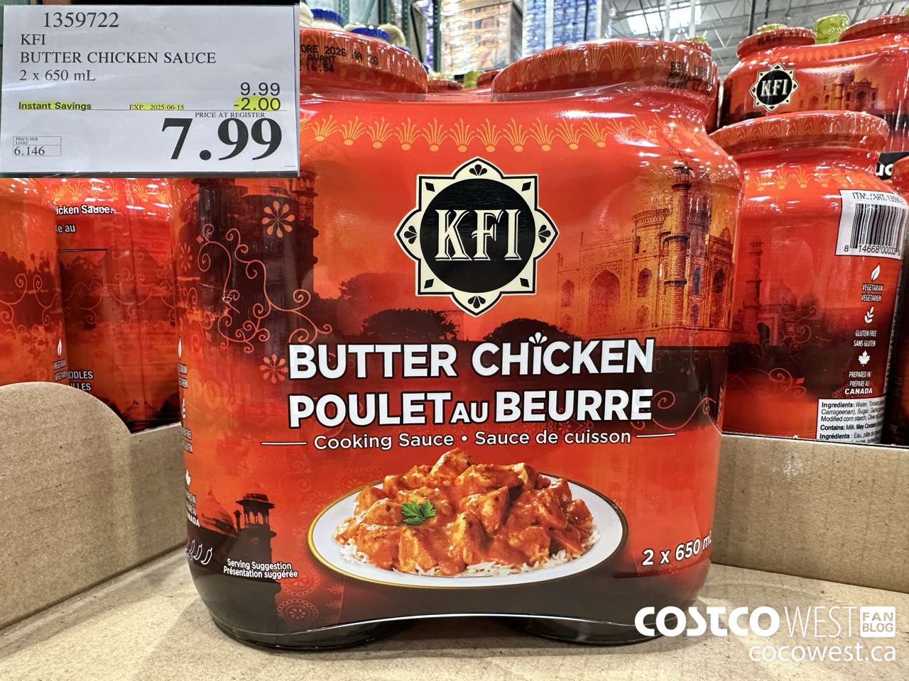 1359722 KFI BUTTER CHICKEN SAUCE 2 x 650 mL ($2.00 INSTANT SAVINGS EXPIRES ON 2025-06-15) $7.99