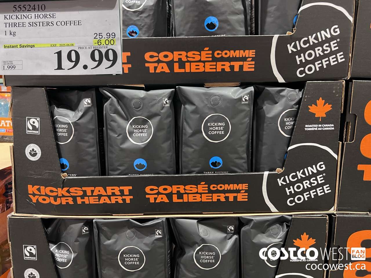 5552410 KICKING HORSE THREE SISTERS COFFEE 1KG ($6.00 INSTANT SAVINGS EXPIRES ON 2025-06-08) $19.99