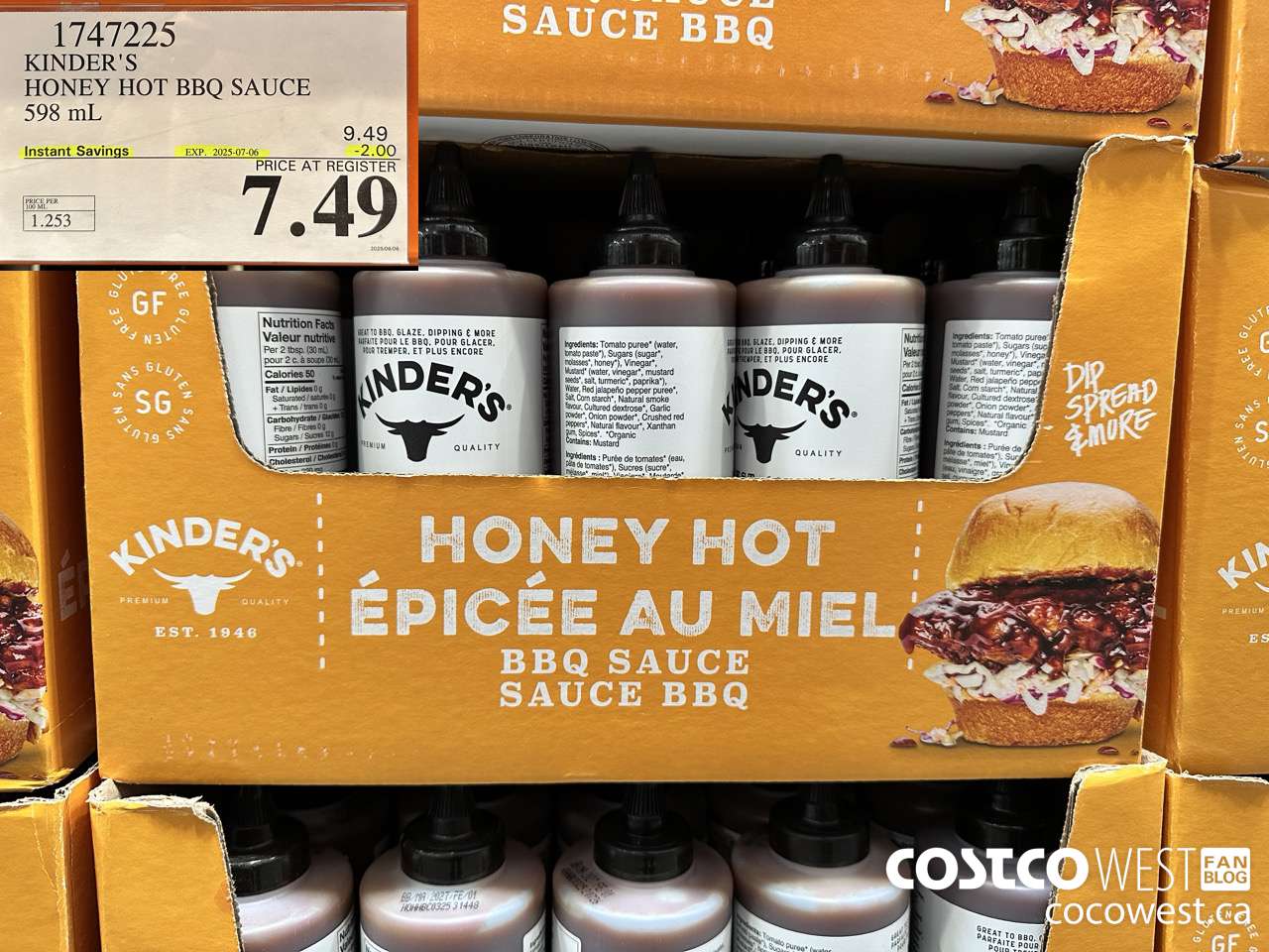 1747225 KINDER'S HONEY HOT BBQ SAUCE 598 ML ($2.00 INSTANT SAVINGS EXPIRES ON 2025-07-06) $7.49