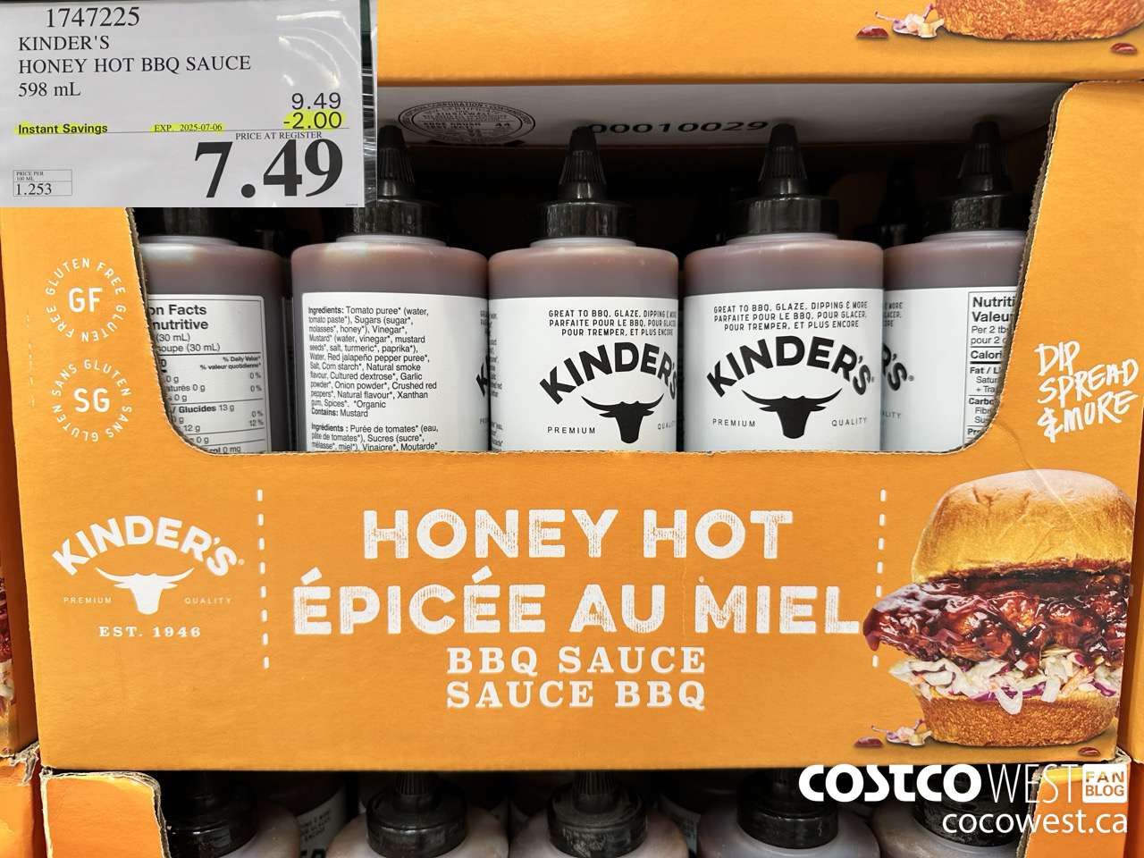 1747225 KINDER'S HONEY HOT BBQ SAUCE 598 ML ($2.00 INSTANT SAVINGS EXPIRES ON 2025-07-06) $7.49