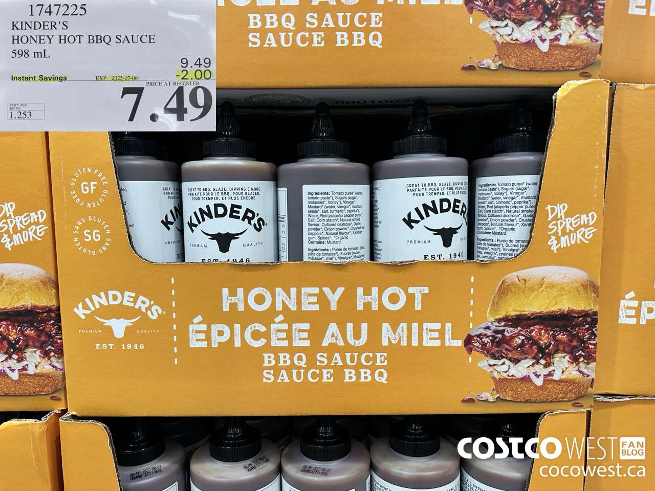1747225 KINDER'S HONEY HOT BBQ SAUCE 598 ML ($2.00 INSTANT SAVINGS EXPIRES ON 2025-07-06) $7.49